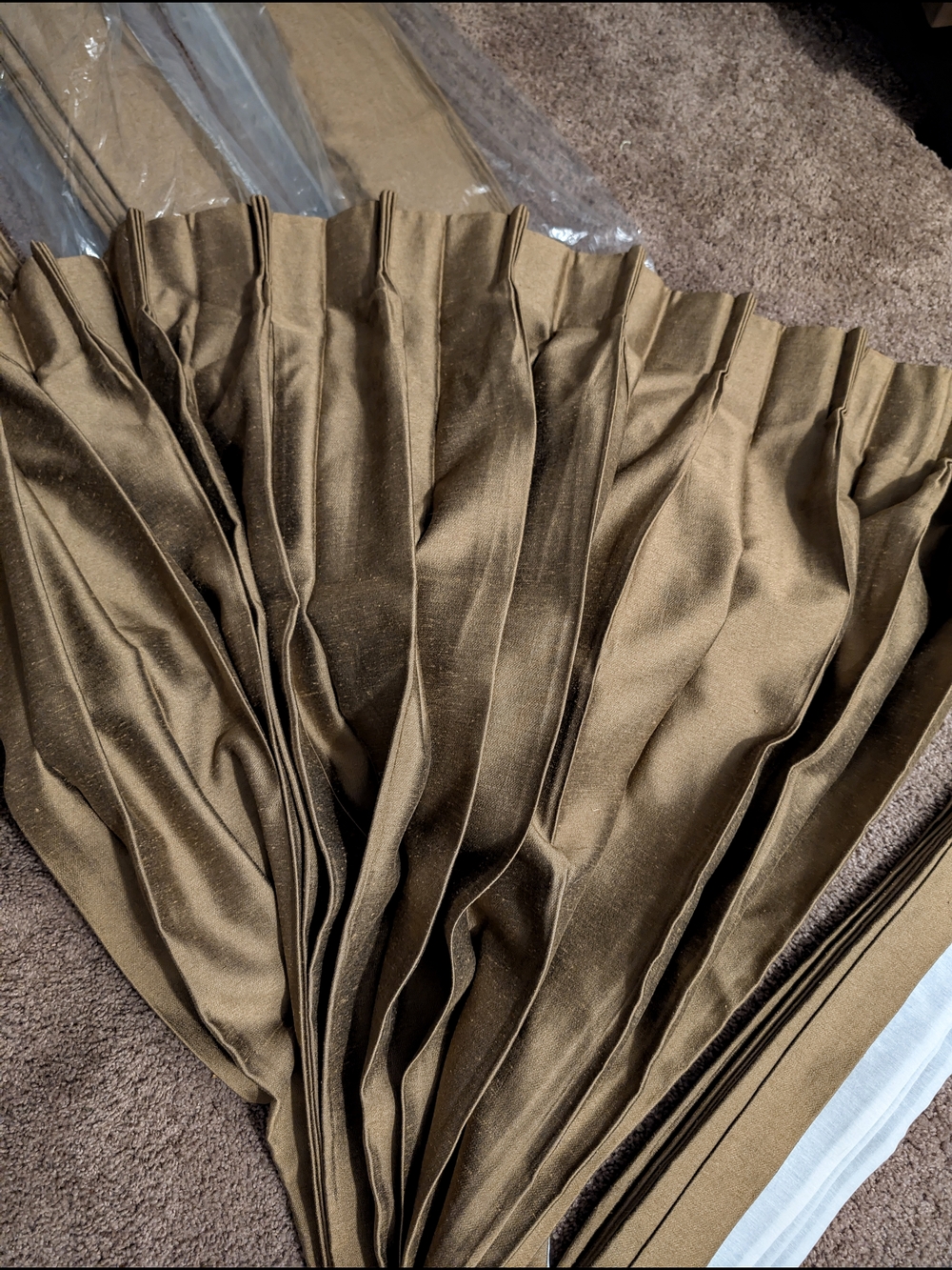 4 CUSTOM Vintage RARE Pleated Curtain Panels in Rich Bronze Xtra Wide 64 X 96